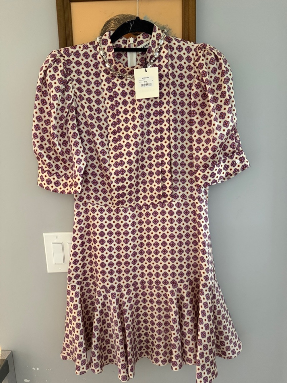 Sandro Cream Mini Dress with Purple Floral Print